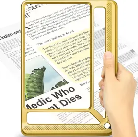 D10-dda10 Akkycvs 5x Full Page Magnifying Glass Lightweight Rectangular Reader Gold