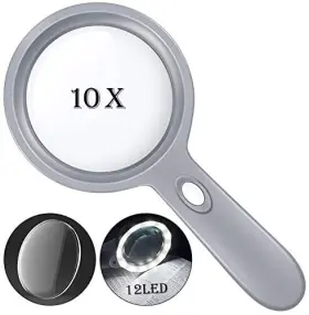 Magnifier-7790 Alaxry 10x Handheld Magnifying Glass-lighted Reading Magnifier With 12 Led 10x-gray