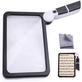 Sp64 Amoper Magnifying Glass With Light Page 5x Folding Handheld Rectangular Magnifier W
