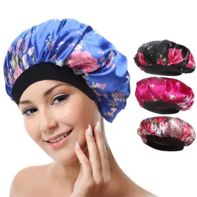 Aniann An-bonnet02 4 Pack Soft Satin Sleeping Cap Wide Band Salon Bonnet Silk Night Sleep Hat Ha