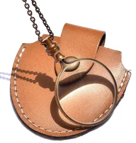 Antique Handicraft Hub Rr554 Brass Chain Necklace With 40mm Diameter Glass Magnification Lens Pend