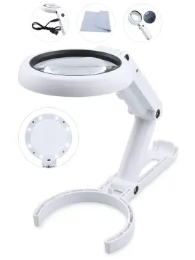 Arkelf 726673170443 Magnifying Glass With Lights Adjustable Standing Base Portable Handheld 3.5x