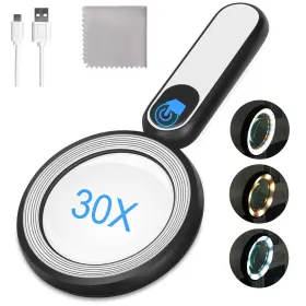 Arsir 765456109386 Rechargeable Magnifying Glass With Light 30x 4.7in Handheld Large Lightweigh