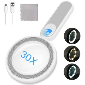 Arsir 765456110108 Rechargeable Magnifying Glass With Light 30x 4.7in Handheld Large Lightweigh