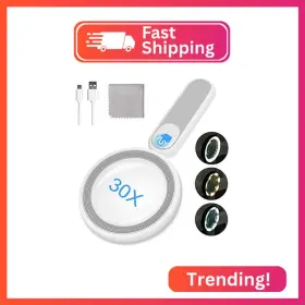Arsir Ar0007 Rechargeable Magnifying Glass With Light 30x 4.7in Handheld Large Lightweight L