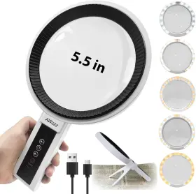 Awzzz 313109996946 Large Magnifying Glass With Light 10x 5.5in Handheld Optics Lens 34 Led Sta
