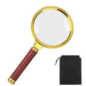 5375fagv1808 Azefnuhk 10x Handheld Reading Magnifier Shatter Resistant Lens Gold And Red Abs Fram