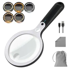 Xt-8012-wt Basejkco Xt-8012-wt&bk Magnifying Glass With 48 Led Light 10x 20x 45x Handheld Illuminated Lighted