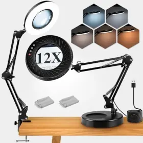 Bepantol 616421892089 12x Magnifying Glass With Light And Stand 2-in-1 Desk