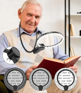 8036-6 Binboubou Hands Free 5x Magnifying Glass Led Lighted Flexible Gooseneck Neck Magnifier