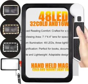 Branded01 313092049056 Magnifying Glass With Light - 5x Magnifier For Reading 48led Cold And Warm W