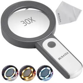 Busatia 616908379737 Magnifying Glass 30x 18led Handheld With Light 4in Large G