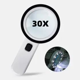 Cencita 786833270642 Magnifying Glass With Light 30x Handheld 12 Led Illuminate