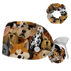 Fhm-003fq-001 Chenzzzz Adjustable Dogs Collection Multi Animal Women Bouffant Cap With Buttons Scrub