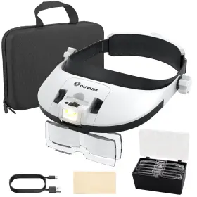 Colfuline Cof027 Head Magnifier With Light Headband Magnifying Glass 5 Interch