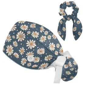 Ddg6gjd866 Cwagfeqz Scrub Cap Women Button Ponytail Pouch Daisy Dots Pattern Adjustable Bow