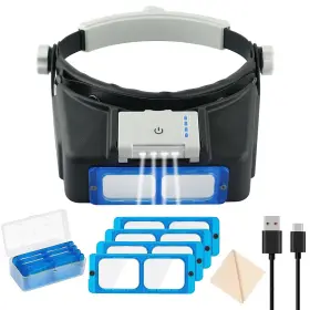 Dl-81007bc Dandelion Rechargeable Head-mounted Magnifier With Led Light Headband Double