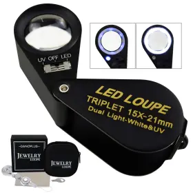 Kib-247 Danoplus 15x Magnifier Jewelry Loupe Led Uv 21mm Triplet Lens Optical Glass Pocket Gem