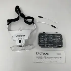 Dic009 Dicfeos Headband Eyeglass Magnifier 2 Led Light 5 Lens Set Portable White