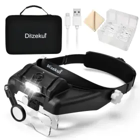 Dilzekui 791751064570 Magnifying Glass With Light 1x To 14x Black Headset Magnifier Carry Case