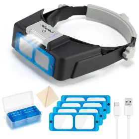 Dilzekui 791751064679 Headband Magnifier With Led Light Rechargeable Head Mount 15x To 35