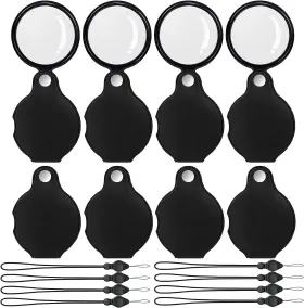 3080-02 E-commerce 8 Pcs 10x Small Magnifying Glass For Reading Pocket Magnifier Folding Magnify G