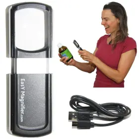 Easy Magnifier 656554068227 Small Rechargeable Magnifying Glass With Led Light 3x Lighted Handheld Magni