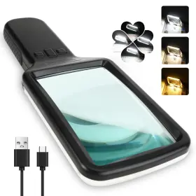 S102-6e Evesvo 6x Rechargeable Magnifying Glass With Light Real Page Lens 3 Color Mo
