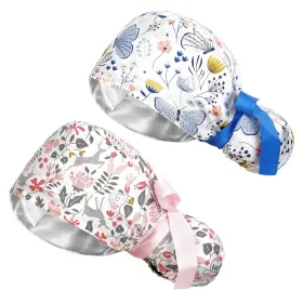 Fadachy B08vg126f2 Satin Lined Ponytail Scrub Caps With Button Nursing Surgical