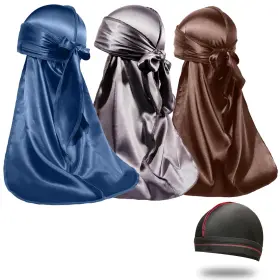 Forcewave 3s1c-17 3pcs Durags And 1 Wave Cap Combo Pack For 360 Waves Ultra-soft Hair Wrap Sca