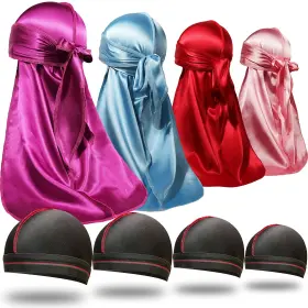 Forcewave 778107949583 8pcs Silky Durag Men Wave Cap Long Tail Do Rag For 360 Dew