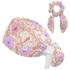 7xnnmo3q Fqurfhy Scrub Cap Women Nursing Floral Buttons Ponytail Pouch Adjustable Tie Back