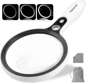 Gaborish 313055345348 Large Magnifying Glass 10x 20x 45x Handheld With 37 Led Light For Reading
