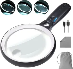 Gaborish 744110686906 Large Magnifying Glass With 37 Led Light 10x 20x 45x Handheld Illuminated