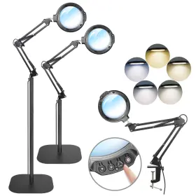 W623 Gaborish 12x Large Magnifying Glass With Light And Floor Stand 3-in-1 Swing Arm