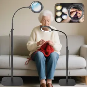 Gaborish W624-6.17 12x Floor Magnifying Glass With Light And Stand Large Magnifier Hands Free W