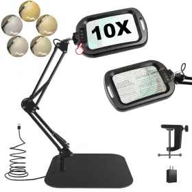 Xt-w631b Gaborish 10x Rectangle Magnifying Glass With Light And Stand 5 Color Modes Stepless D