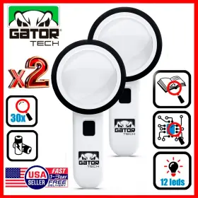 Gator Tech 710552042310 2x Magnifying Glass Bright Led Light Jumbo Illuminated 30x Hand Magnifier Large