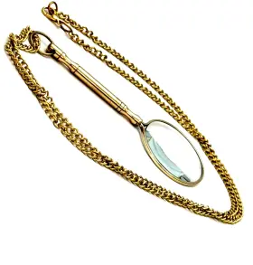 Geekgifts Gg0450 Brass Magnifying Glass With Chain Pocket Monocle 1.5 Inch X 4 Gold
