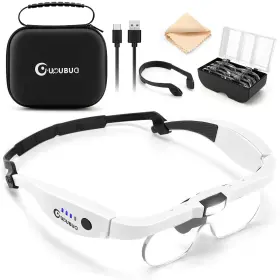 Gu-1.5t5x-hjp-dhz-w Guoubuo Magnifying Glass With Light 1.5x-5.0x Glasses Rechargeable Magni