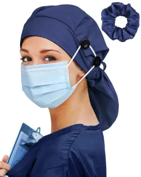 Hahs-2 Hachapy Large Satin Silk Lined Surgical Nurse Head Hair Cap With Buttons For Black Women
