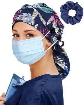 Hahs-51 Hachapy Large Satin Scrub Cap For Women Long Braids Hair Silk Lined Nurse Head Su