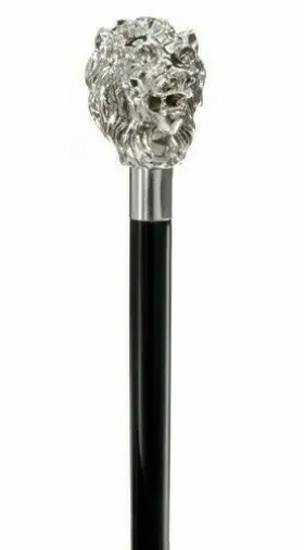 54810 Harvy Concord Lion Head 925 Sterling Silver Handle Mens Walking Cane Made In Italy
