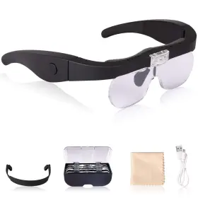 Hgminwarm 784109150537 Head Magnifier Glasses With 2 Led Lights Removable Lens Usb Rechargeable Sp