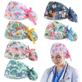 Hooling Hooling-sd666-03 6 Pcs Scrub Cap Women Doctor Nursing Hat Button Adjustable Tie Back Bouffant