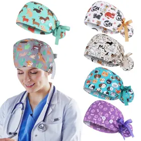 Yar-hooling-0891 Hooling 6 Pcs Pet Scrub Caps For Women Doctor Nursing Hats With Buttons Adjustable Ti