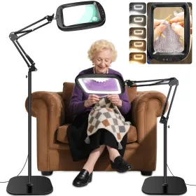 Hqm460527w626g Hqgzql 30x 10x Extra Large Floor Magnifying Glass With Light And Stand 7-inch Adjust