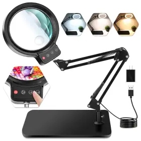 Hqm461114tsfdjl7 Hqgzql 10x 30x Large Magnifying Glass With Light And Stand 5-inch Lighted Magnifier