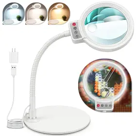 Hqgzql Hqm60250119tsfdjl5 10x 30x Magnifying Glass With Light And Stand 72 Led 3 Color Modes Stepless