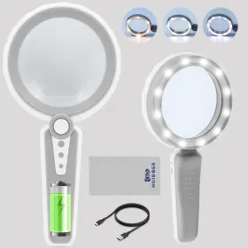 6007605008 Huiboer 45x Magnifying Glass With Light 4.6 Inch 1200mah Usb Rechargeable 3 Color M